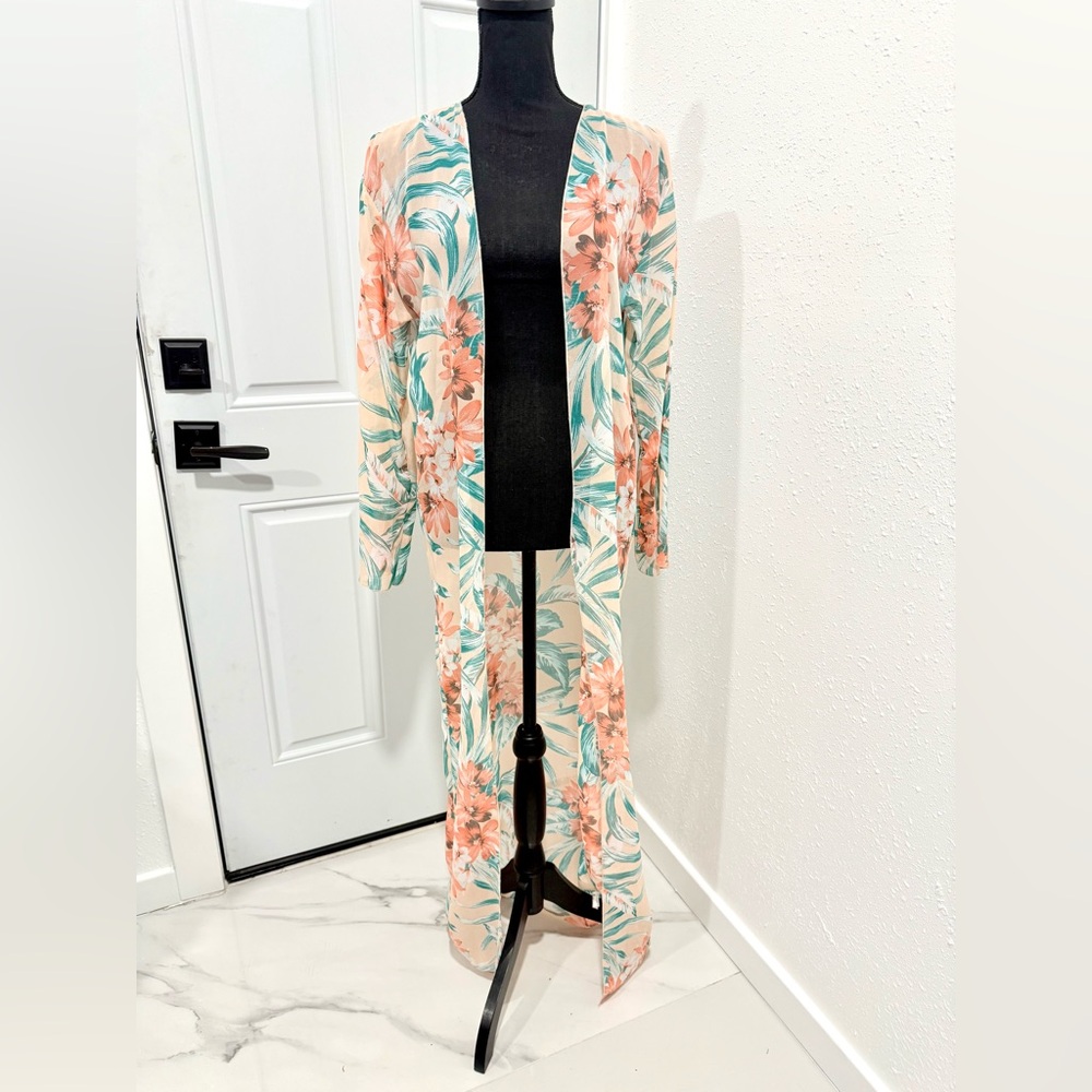 Boohoo Floral‎ Open-Front sheer kimono/duster S/M